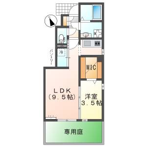 高知市朝倉乙 1LDK 1F(敷金０円) の間取り画像