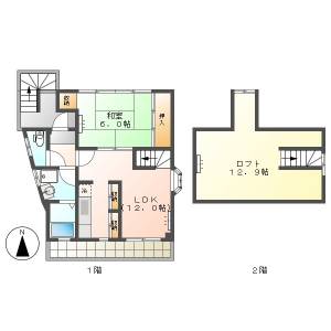 高知市城山町　1LDK+ロフト　3F（最上階・P近隣月極） の間取り画像