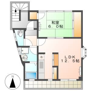 高知市城山町 1LDK 2F（敷礼0円） の間取り画像