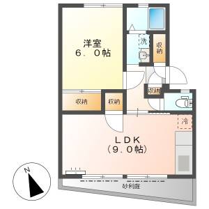 高知市北新田町　1LDK　1F（角部屋・P1台込） の間取り画像