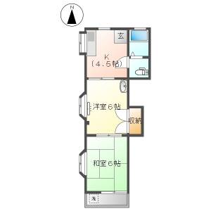高知市石立町　2K　2F（駐車場1台込み） の間取り画像