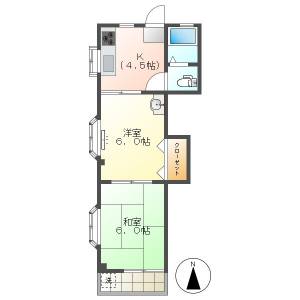 高知市石立町　2K　3F（駐車場1台込み） の間取り画像