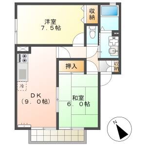 高知市北竹島町　2DK　1F（駐車場縦列区画有） の間取り画像