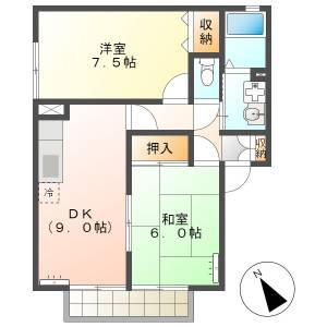 高知市北竹島町　2DK　2F（駐車場縦列区画有） の間取り画像