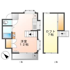 高知市南竹島 1R+ロフト 最上階(敷金礼金０円・角部屋) の間取り画像