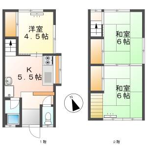 高知市仲田町　3K　メゾネット(敷礼0・P1台込※軽のみ) の間取り画像