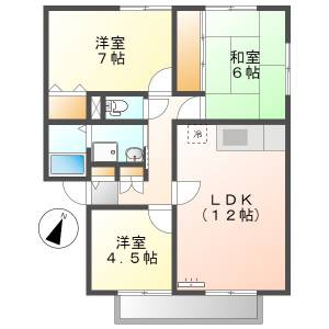 高知市塩屋崎町 3LDK 最上階(P1台込) の間取り画像