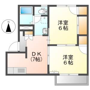 高知市神田 2DK 1F（敷礼金０円・P1台込・専用庭） の間取り画像