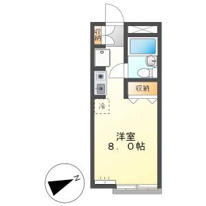 高知市寿町　1Ｒ　2Ｆ（角部屋・駐輪場） の間取り画像