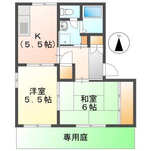 高知市神田 2K 1F(駐車場1台込み) の間取り画像