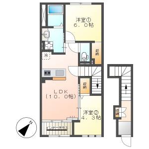 高知市桟橋通3　2LDK　2F（新築・無料ネット・P有） の間取り画像