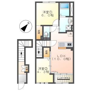 高知市桟橋通3　2LDK　2F（新築・無料ネット・P有） の間取り画像