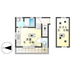 高知市百石町　1R+ロフト　2F（女性限定・角部屋・最上階） の間取り画像