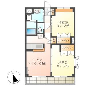 高知市神田　2LDK　2F（角部屋・無料ネット・P2台可） の間取り画像