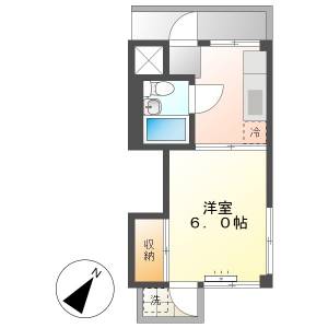 高知市役知町　1K　3F（最上階・角部屋） の間取り画像