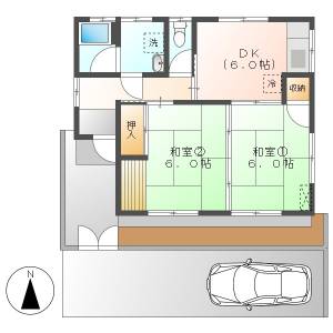 高知市石立町　平屋貸家　2ＤＫ（敷地内Ｐ込み※縦列軽2台可） の間取り画像