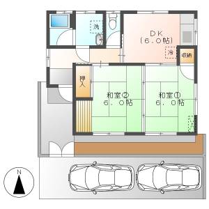 高知市石立町　平屋貸家　2ＤＫ（敷地内Ｐ込み※縦列軽2台可） の間取り画像