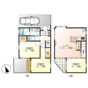 高知市仲田町　戸建　3LDK（敷地内P1台込） の間取り画像