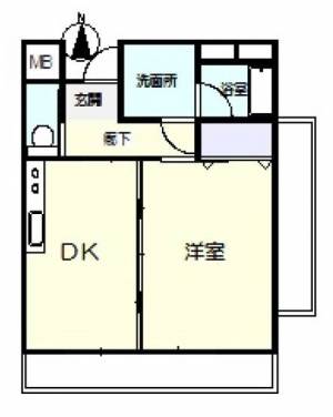 中宝永町1DKマンション の間取り画像