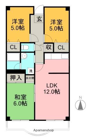 清涼ハイツ ２Ｄの間取り画像