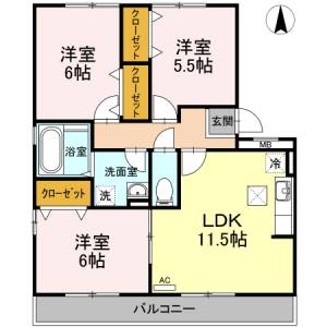 ディアコート札場　Ａ棟 Ａ１０２の間取り画像