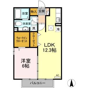 リヴェール北御座　Ｂ棟 Ｂ１０６の間取り画像