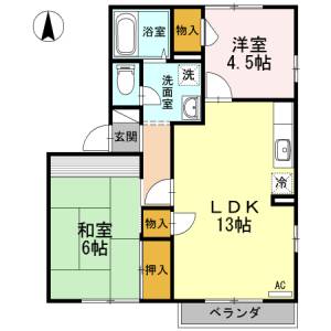 フジパレス高知　Ｅ棟 Ｅ２０１の間取り画像