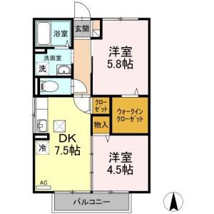 リヴェール北御座　Ａ棟 Ａ１０６の間取り画像