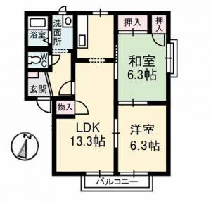 ファミリータウン西川　Ｂ棟 Ｂ１０１の間取り画像