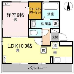 リビングタウン北川添　Ｂ棟 Ｂ１０２の間取り画像