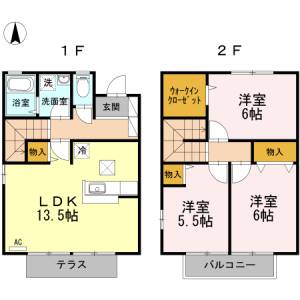 ヴィレッジ札場　Ｃ棟 Ｃ１０２の間取り画像