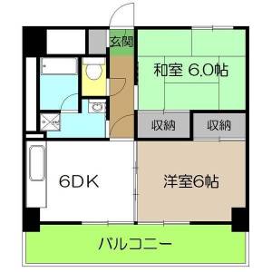 高知市大川筋1丁目 賃貸マンション 2DK 502の間取り画像