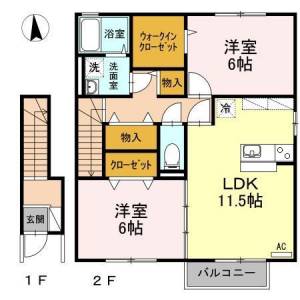 高知市一宮中町1丁目 賃貸アパート 2LDK B203の間取り画像