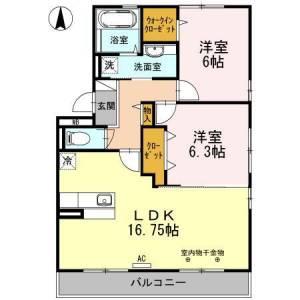 高知市杉井流 賃貸アパート 2LDK 101の間取り画像