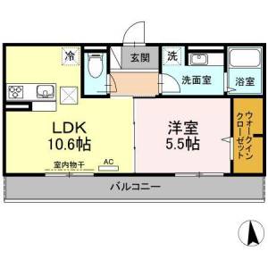 高知市北川添 賃貸アパート 1LDK 302の間取り画像