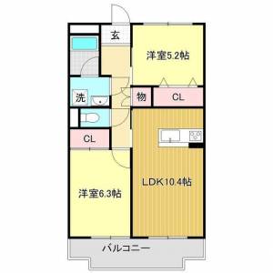 高知市中秦泉寺 賃貸アパート 2LDK 108の間取り画像