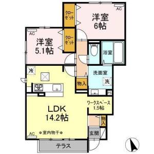 高知市万々 賃貸アパート 2LDK 101の間取り画像