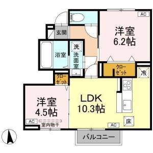 高知市福井町 賃貸新築アパート 2LDK 101の間取り画像