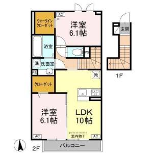 高知市福井町 賃貸新築アパート 2LDK 206の間取り画像