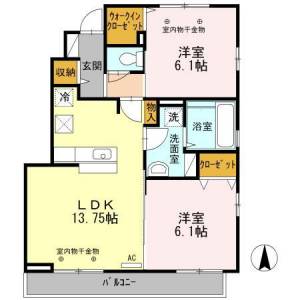 高知市海老ノ丸 賃貸アパート 2LDK 101の間取り画像