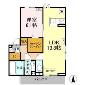 高知市札場 賃貸新築アパート 1LDK 201の間取り画像