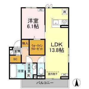 高知市札場 賃貸新築アパート 1LDK 301の間取り画像