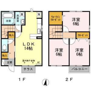 高知市横内 賃貸アパート 3LDK 102の間取り画像