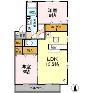 高知市一宮西町3丁目 賃貸アパート 2LDK 101の間取り画像