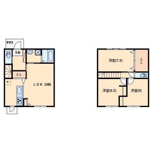 高知市新屋敷2丁目 賃貸新築一戸建て 3LDK の間取り画像