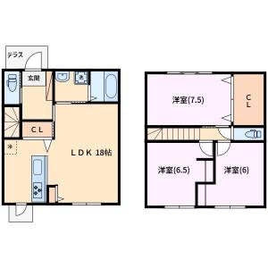 高知市新屋敷2丁目 賃貸新築一戸建て 3LDK の間取り画像