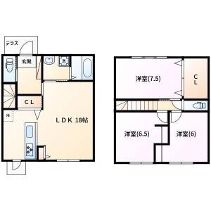 高知市新屋敷2丁目 賃貸新築一戸建て 3LDK の間取り画像