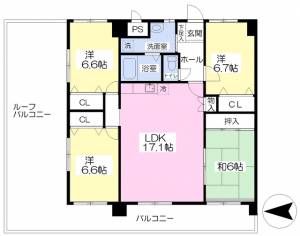 愛媛県松山市姫原３丁目3-34 4LDK マンション の間取り画像