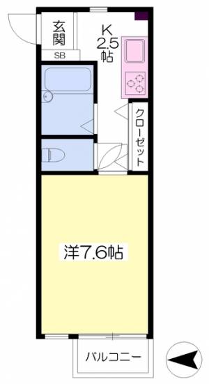 愛媛県松山市平和通５丁目2-10 1K マンション の間取り画像