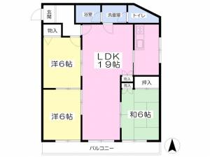 愛媛県松山市東長戸１丁目2-13 3LDK マンション の間取り画像